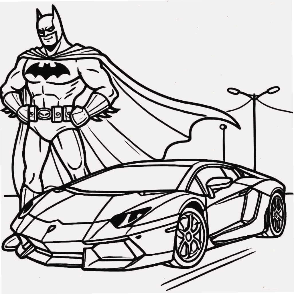 Tranh tô màu Người Dơi cùng chiếc Batmobile