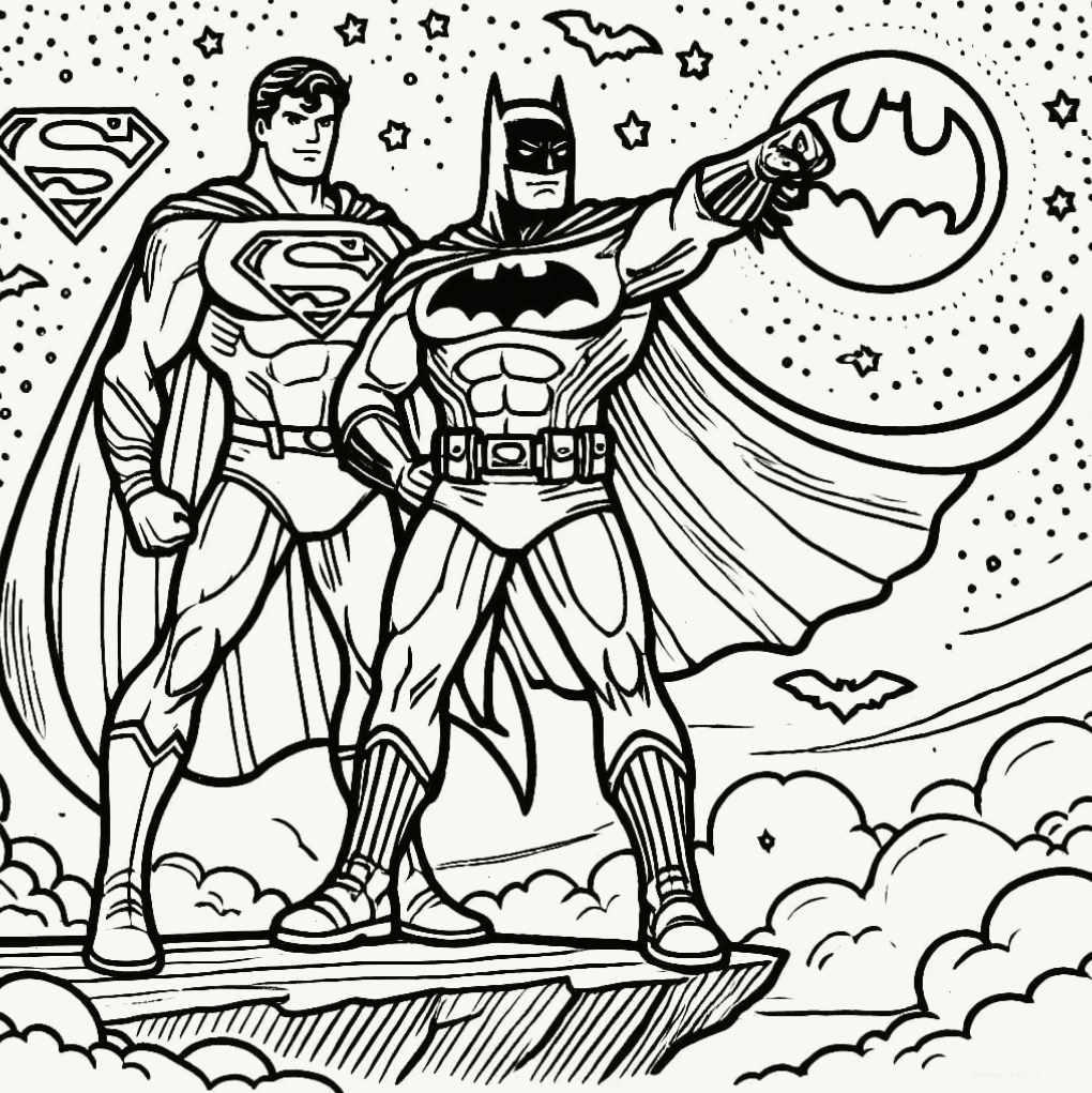 Tranh tô màu Người Dơi và Superman