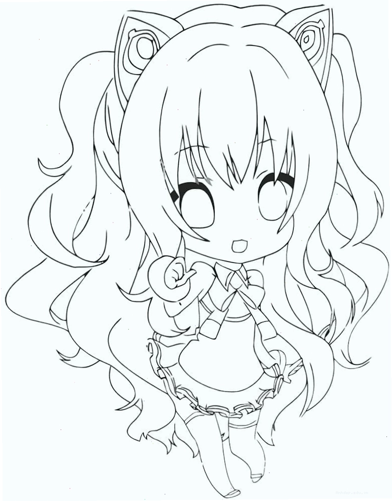 Tranh tô màu nhân vật nữ anime cute với phong cách chibi