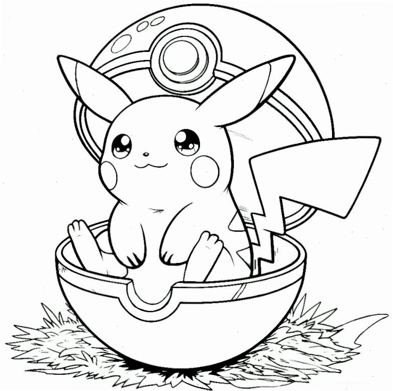 Tranh tô màu Pikachu với biểu cảm vui tươi