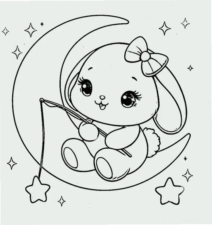 Tranh tô màu thỏ chibi màu hồng và trắng