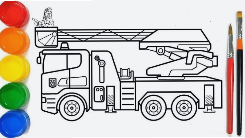 Tranh tô màu xe cứu hỏa hoạt hình dễ thương
