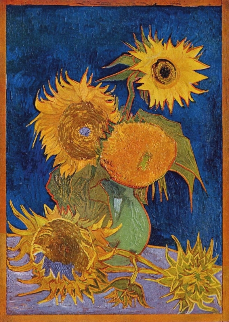 Tranh Van Gogh tĩnh vật với 6 bông hướng dương cân đối và hài hòa