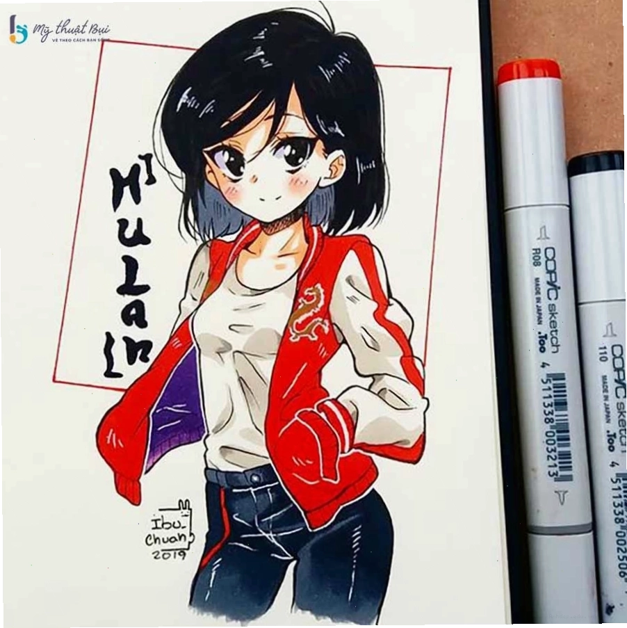 Tranh vẽ anime đẹp với nhân vật nữ đang suy tư