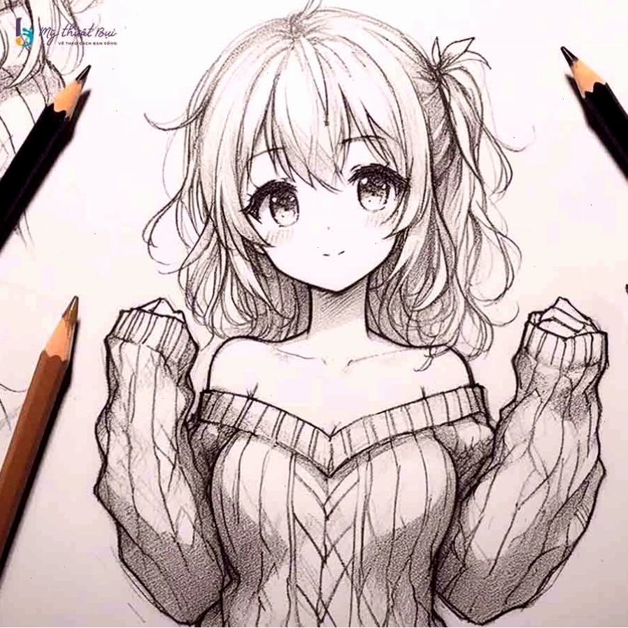 Tranh vẽ anime nữ đẹp chưa tô màu