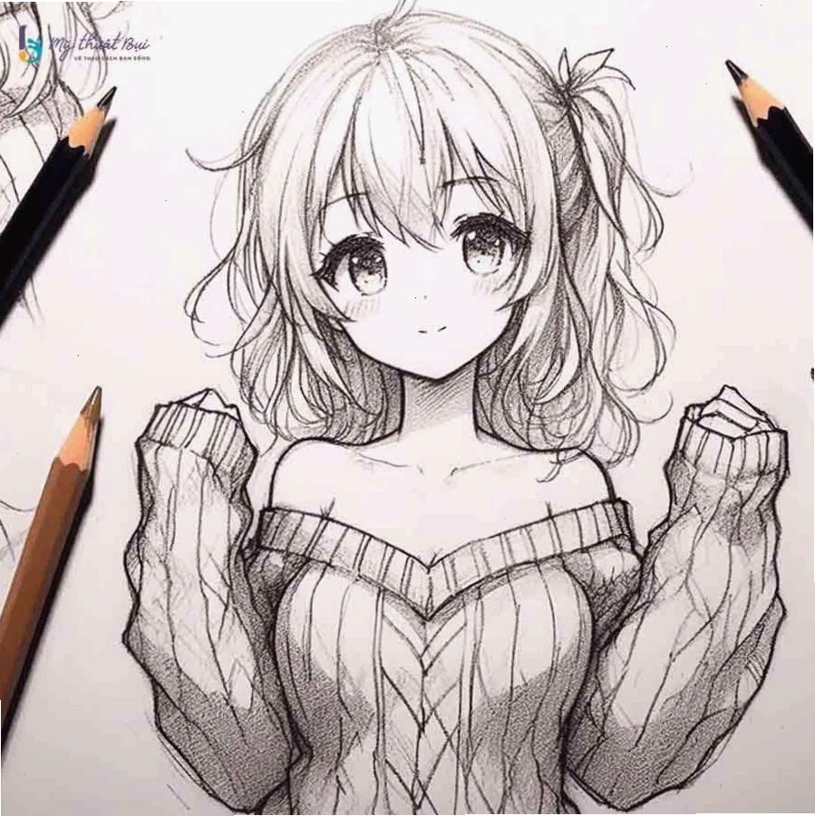 Tranh vẽ anime nữ đẹp với biểu cảm dịu dàng