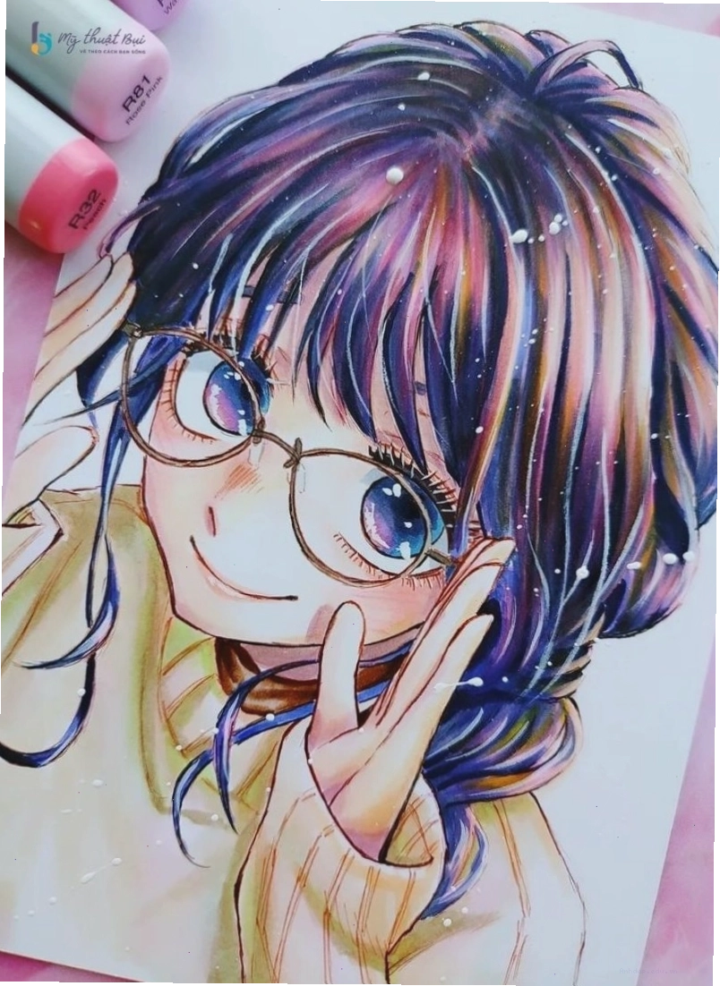 Tranh vẽ anime nữ đẹp với trang phục học sinh