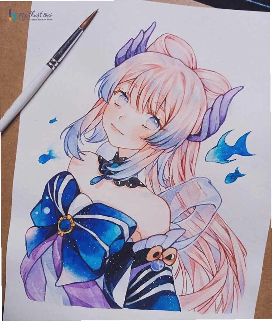 Tranh vẽ anime với nhân vật nữ trong trang phục học sinh