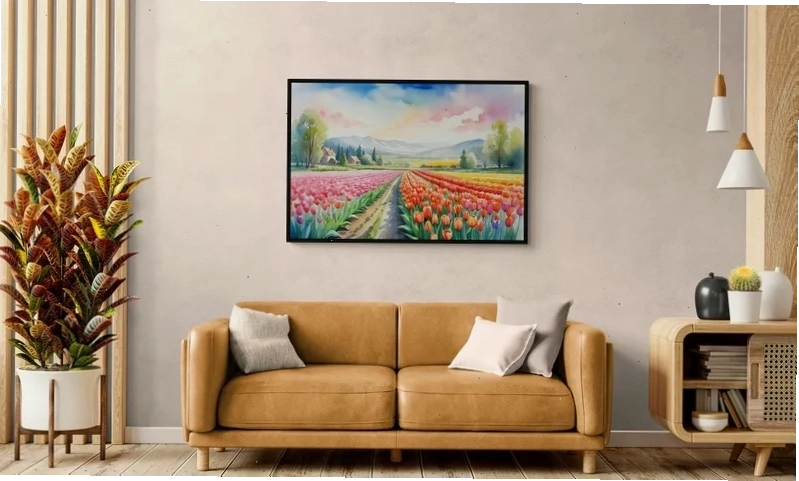 Tranh vẽ cánh đồng hoa tulip rực rỡ sắc màu