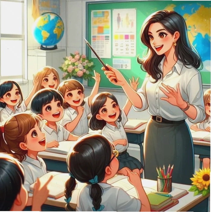 Tranh vẽ cô giáo và học sinh chibi