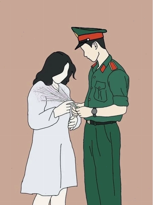 Tranh vẽ tình yêu bộ đội chibi