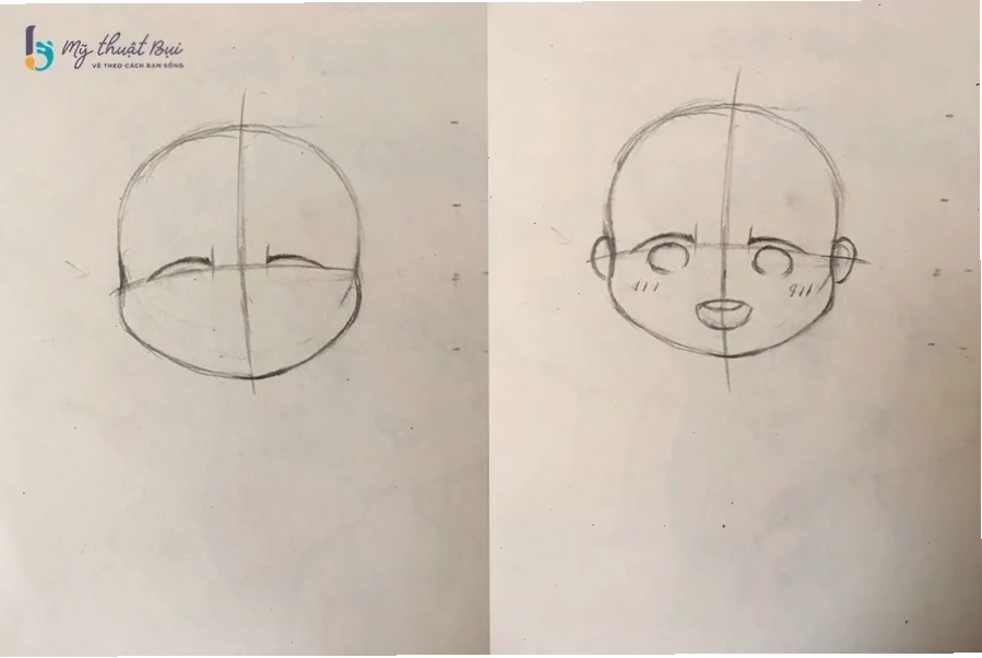 Vẽ đôi mắt to tròn đặc trưng của nhân vật Chibi