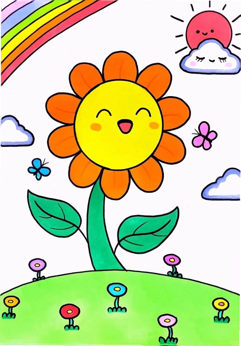 Vẽ hoa hướng dương chibi bằng chì đơn giản