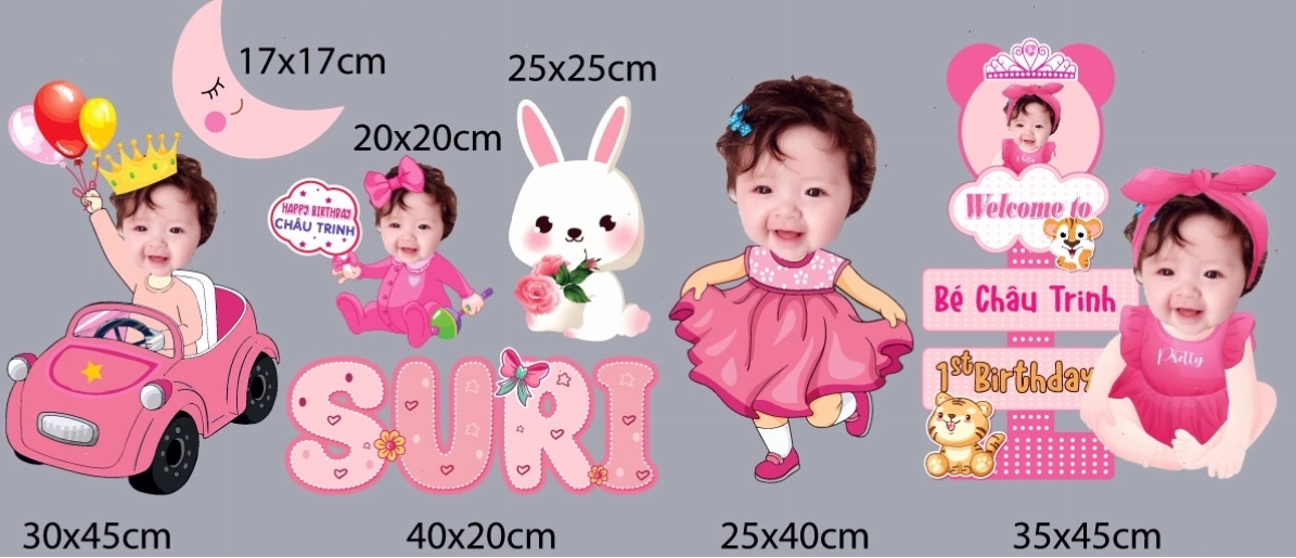 Ý tưởng hashtag cầm tay chibi cho tiệc sinh nhật bé gái