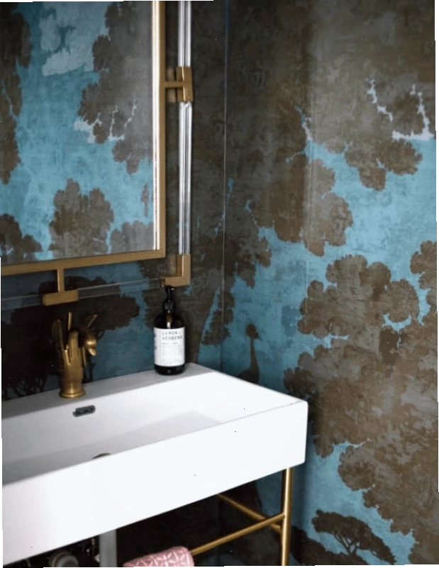 Modern Tuscan mural bathroom with sleek waterproof wallpaper