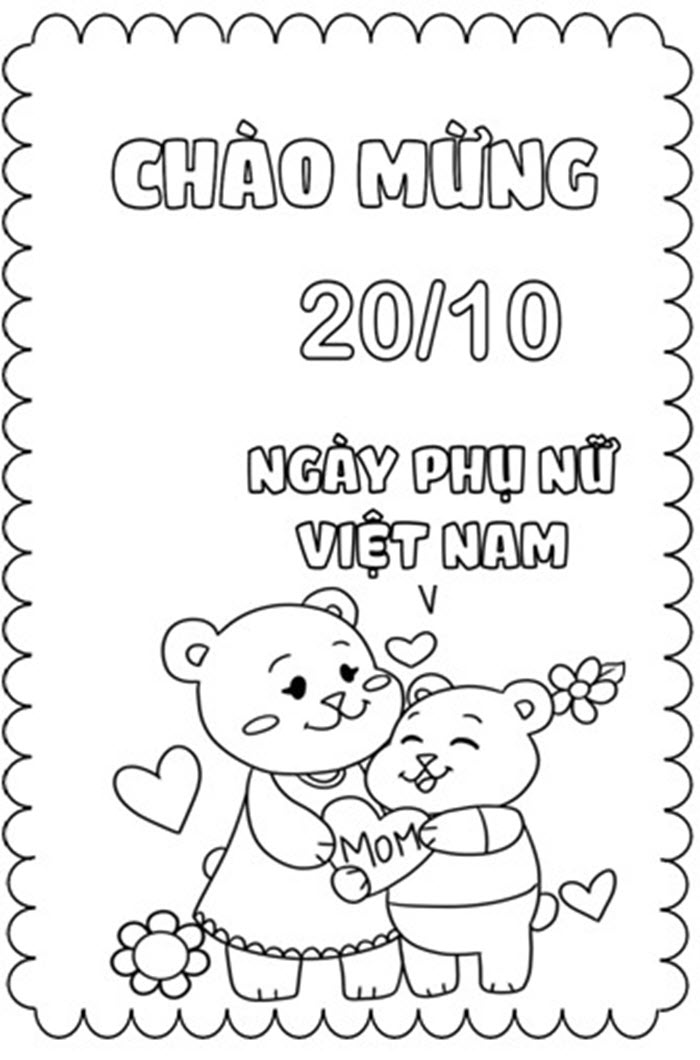 Bộ tranh tô màu ngày 20/10 ngày phụ nữ Việt Nam cho bé 42