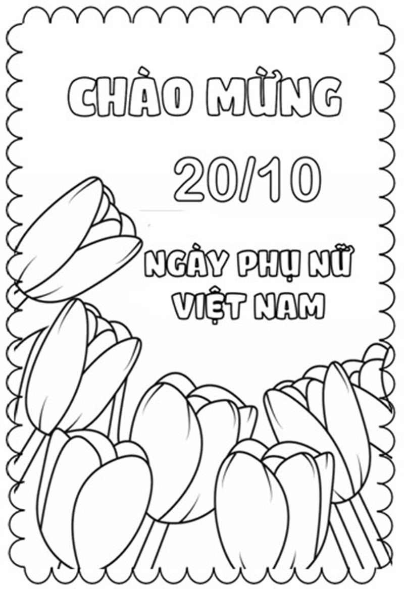 Bộ tranh tô màu ngày 20/10 ngày phụ nữ Việt Nam cho bé 1