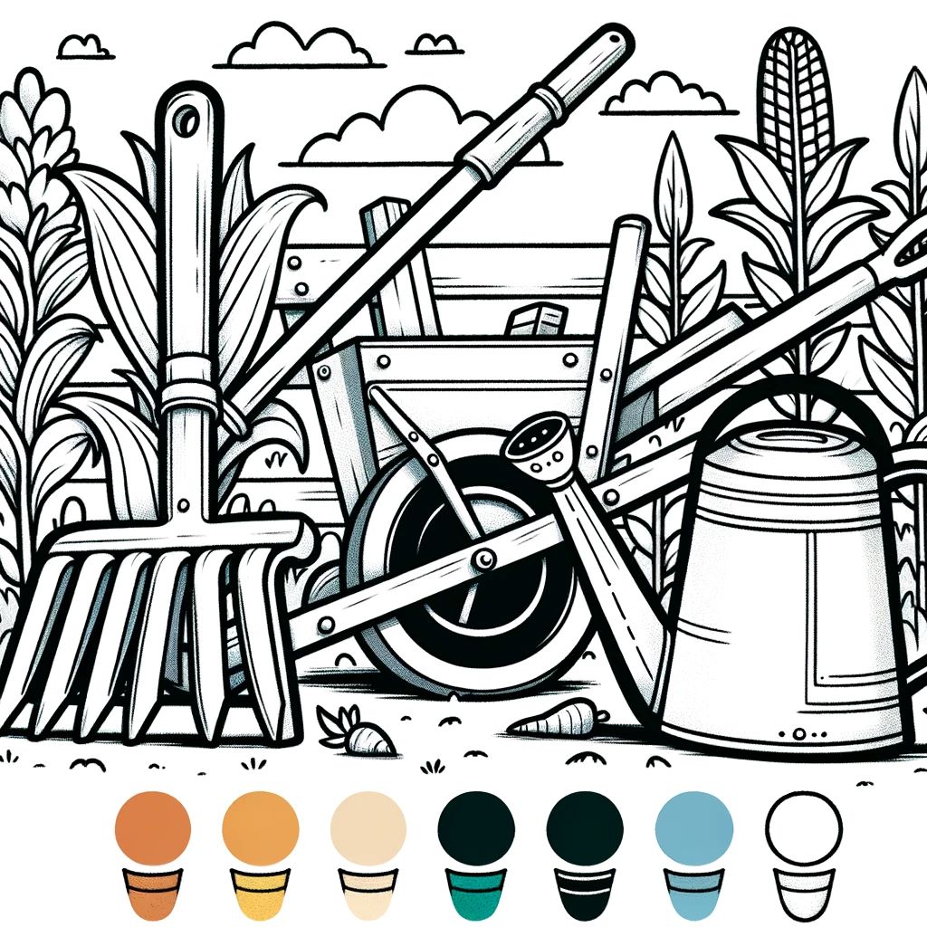 Bộ tranh tô màu dụng cụ nhà nông đơn giản cho bé 50