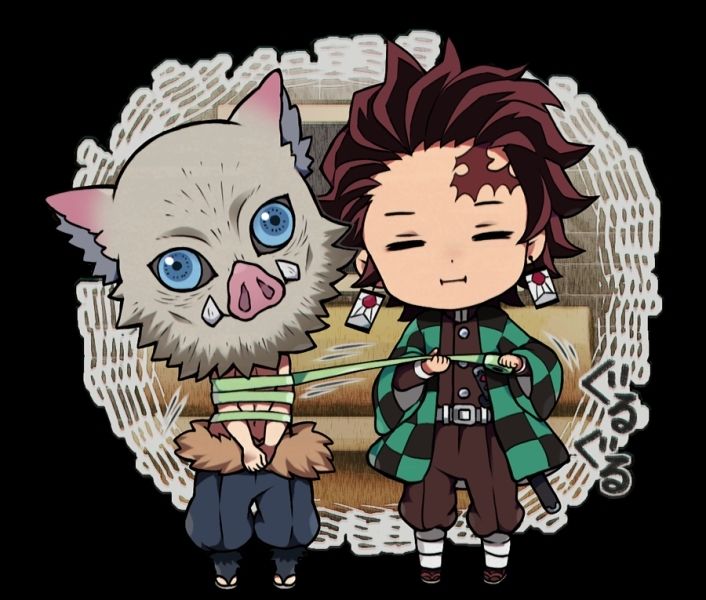 Ảnh Kimetsu Yaiba chibi nhóm bạn Tanjiro cùng nhau cười vui