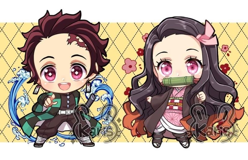 Ảnh Kimetsu Yaiba chibi của Shinobu Kocho cầm quạt