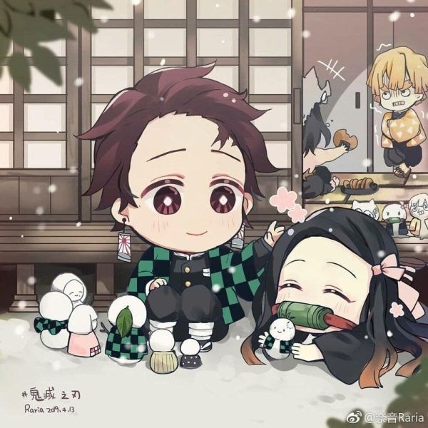 Ảnh Kimetsu Yaiba chibi của Giyuu Tomioka trong tư thế ngầu