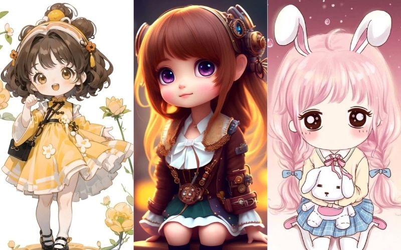 Ảnh chibi nữ cute với biểu cảm vui tươi