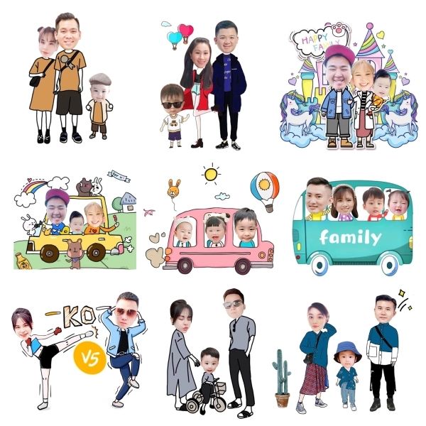 Ảnh chibi ghép mặt dễ thương cho gia đình