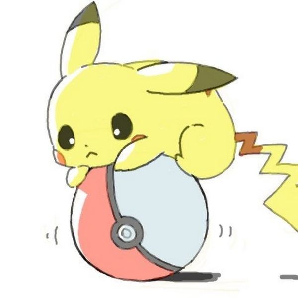 Ảnh chibi pikachu cute buồn ngồi trên quả bóng