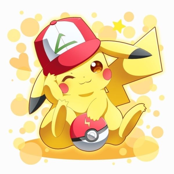 Chibi ảnh Pikachu cute cùng quả bóng lấp lánh