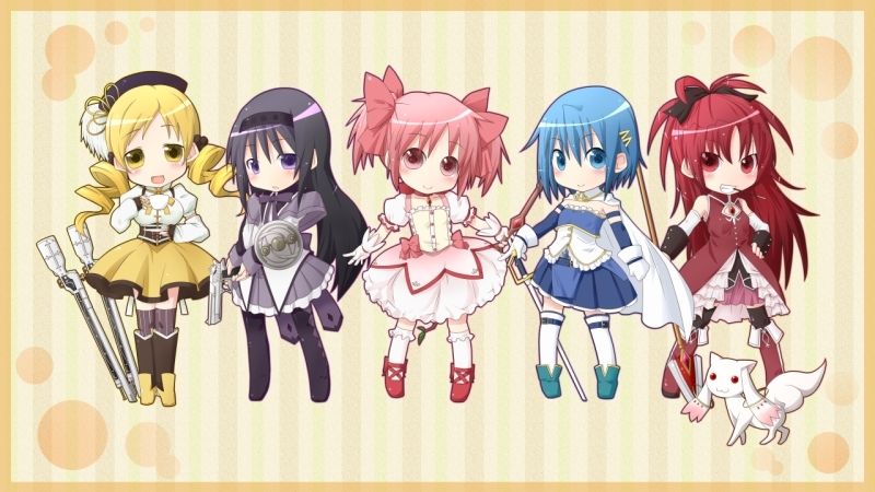 Chibi ảnh anime nhóm 5 người nữ ngồi trên cỏ