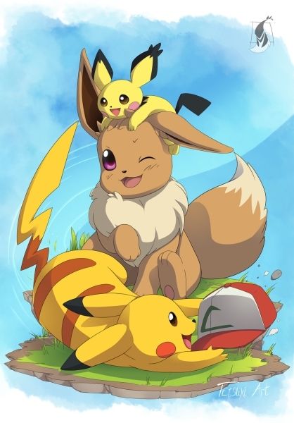 Chibi ảnh Pokemon cute cùng Pikachu nắm tay