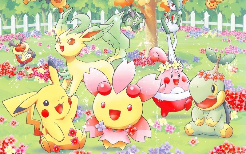 Chibi ảnh Pokemon cute trong khung cảnh lễ hội hoa