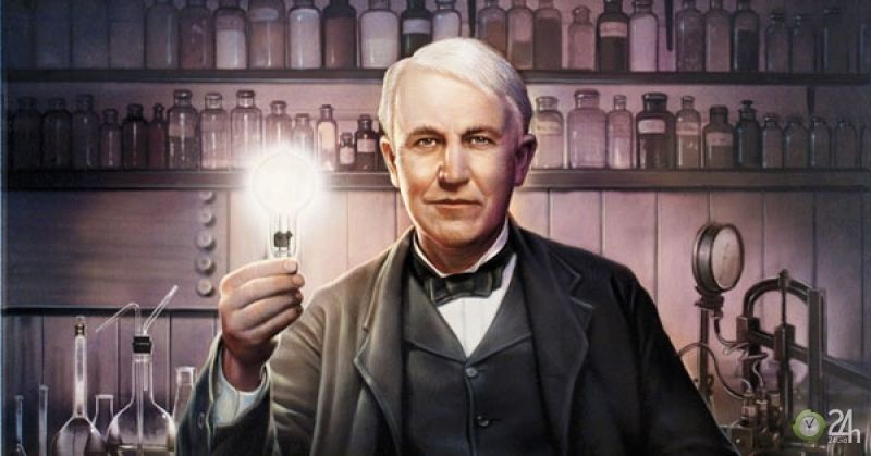 Ảnh Thomas Edison cùng bóng đèn điện đầu tiên thay đổi nhân loại