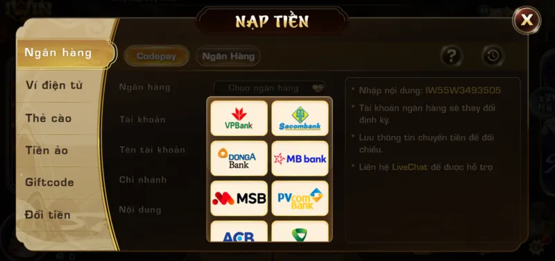 Nạp tiền vào tài khoản