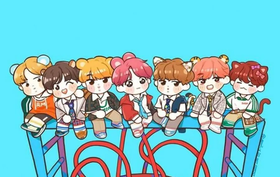 BTS phiên bản chibi với nét vẽ sinh động và dễ thương.