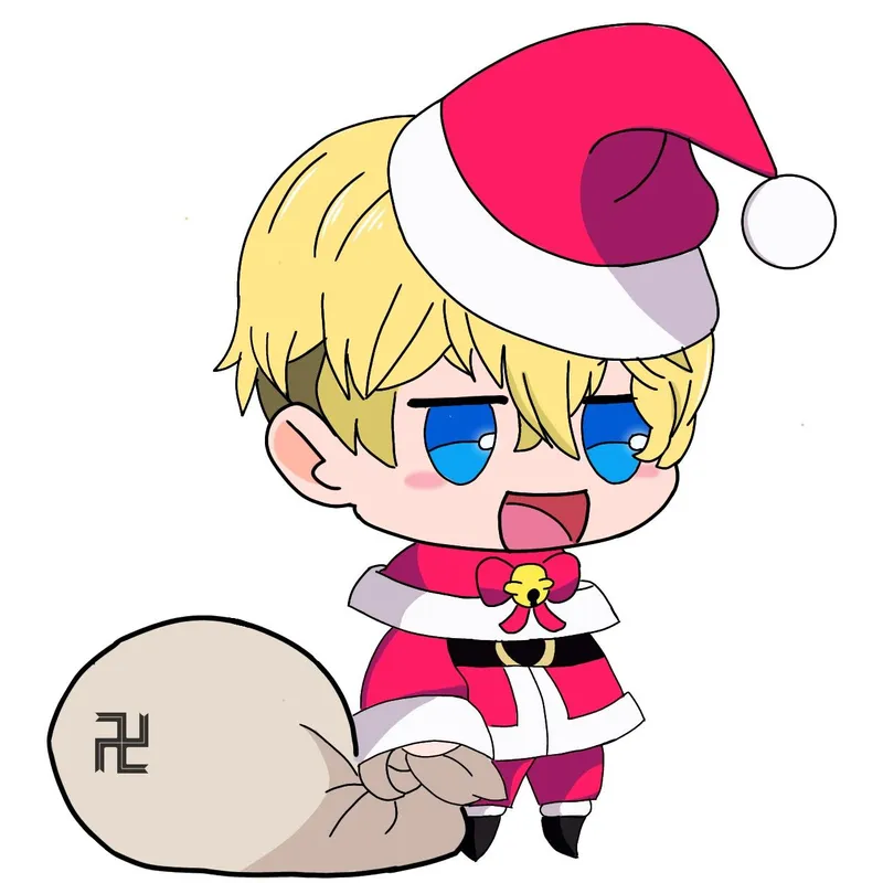 Chibi anime giáng sinh ngộ nghĩnh với chiếc mũ Noel to đùng.