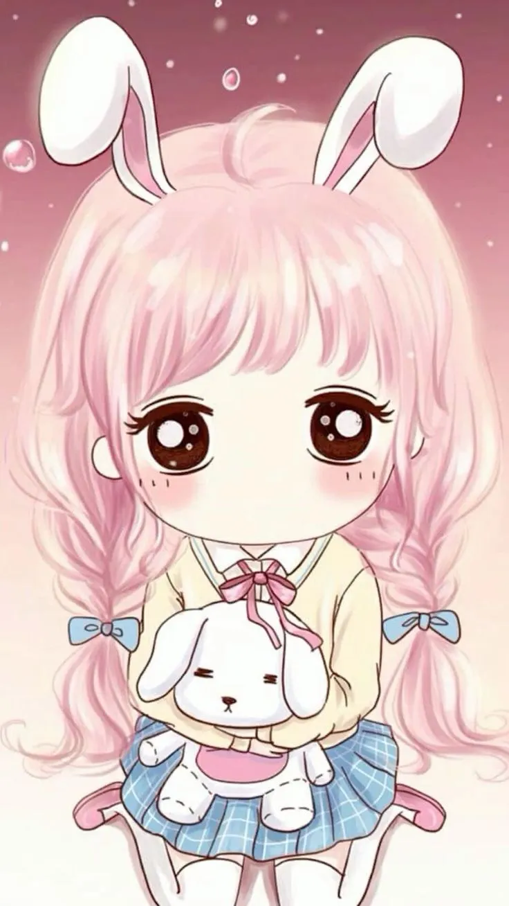 hình ảnh chibi nữ cute màu hồng 1