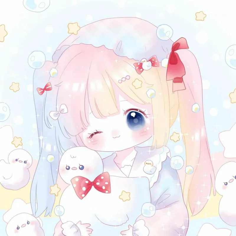 hình ảnh chibi nữ cute màu hồng 36