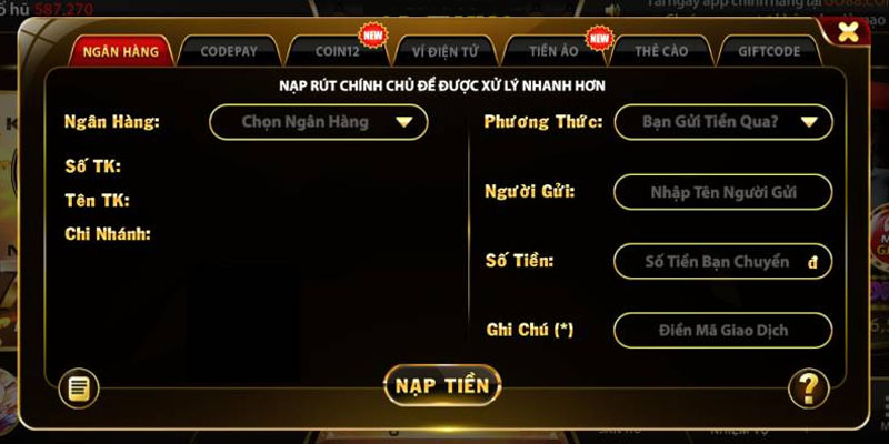 Nạp tiền Go88 qua hình thức giao dịch ngân hàng.